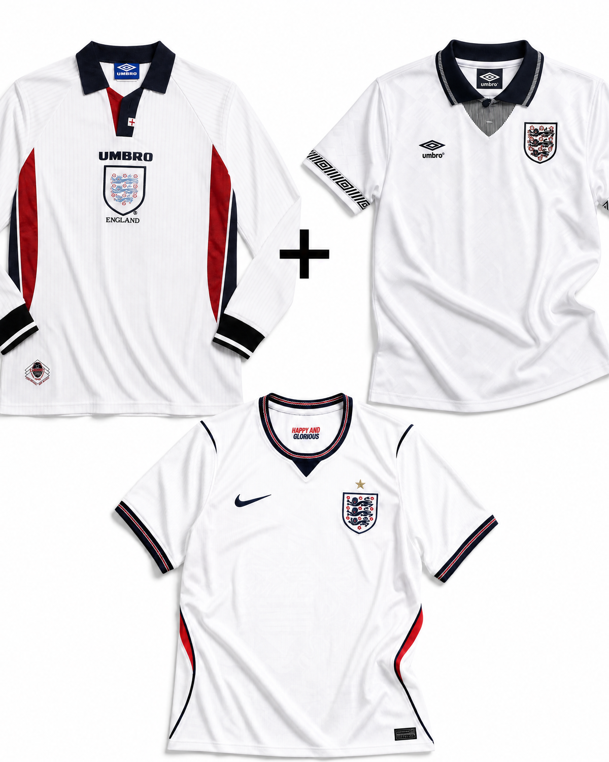 Inghilterra Maglia Home Long 1998 + Inghilterra Maglia Home 1990 + Inghilterra Maglia Home 2026