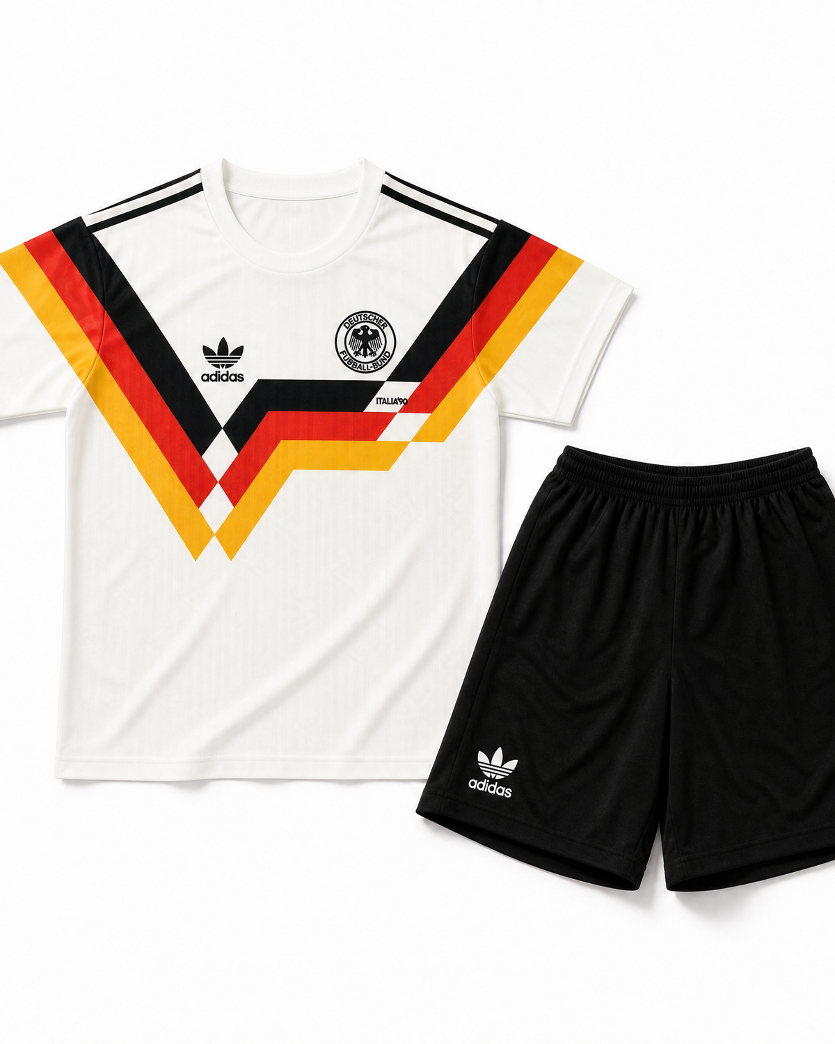 Maglia Germania Home 1990 bambino bianca Adidas con grafica nero rosso gialla