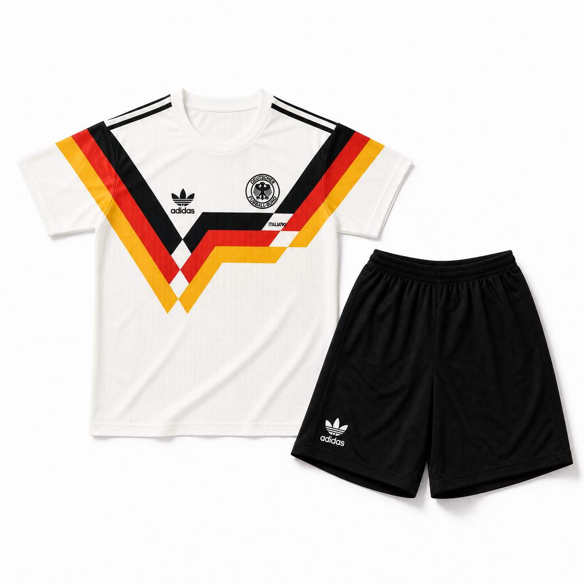 Maglia Germania Home 1990 bambino bianca Adidas con grafica nero rosso gialla