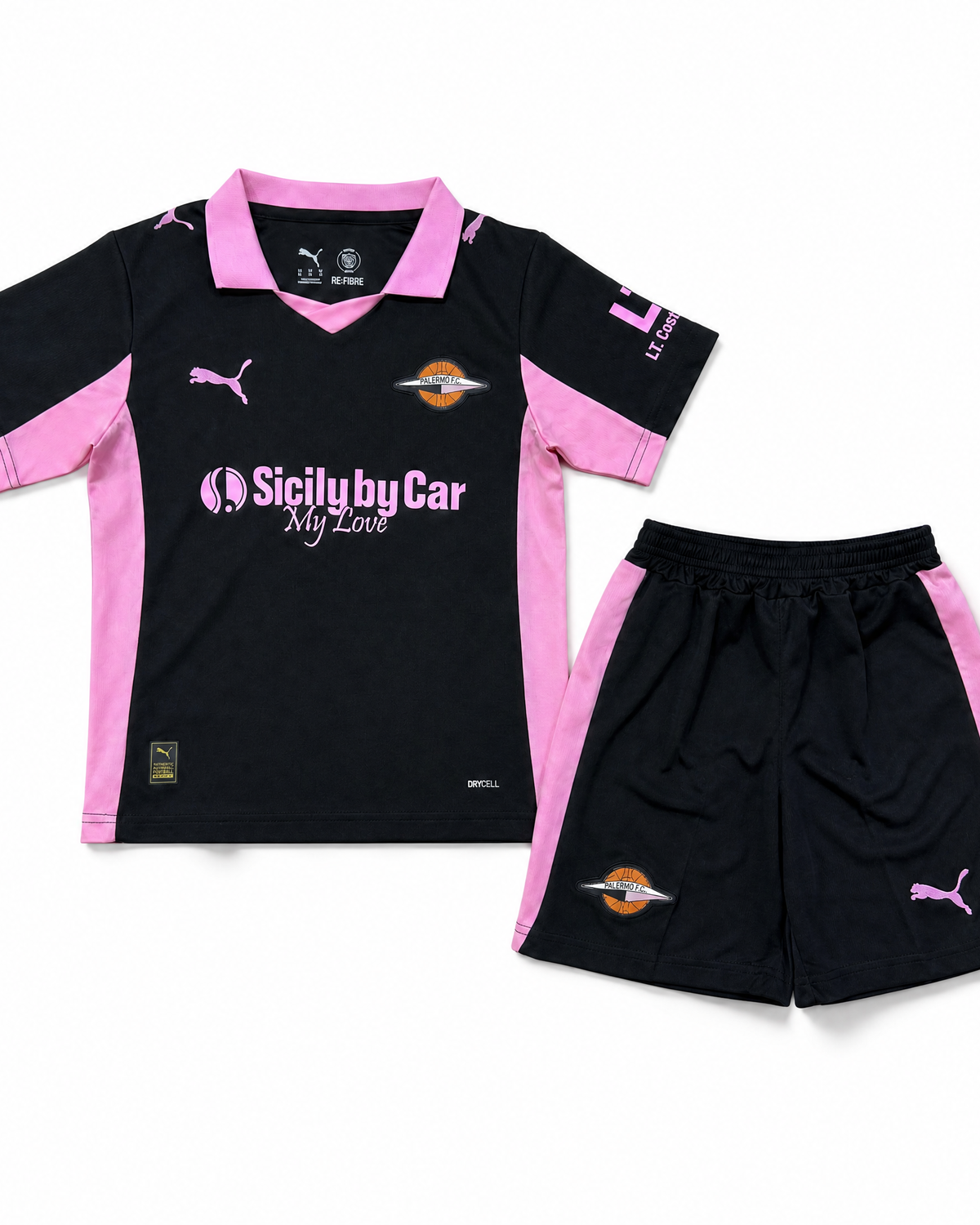 Palermo Completo Away Bambino 2025/26 blu navy e rosa vista frontale