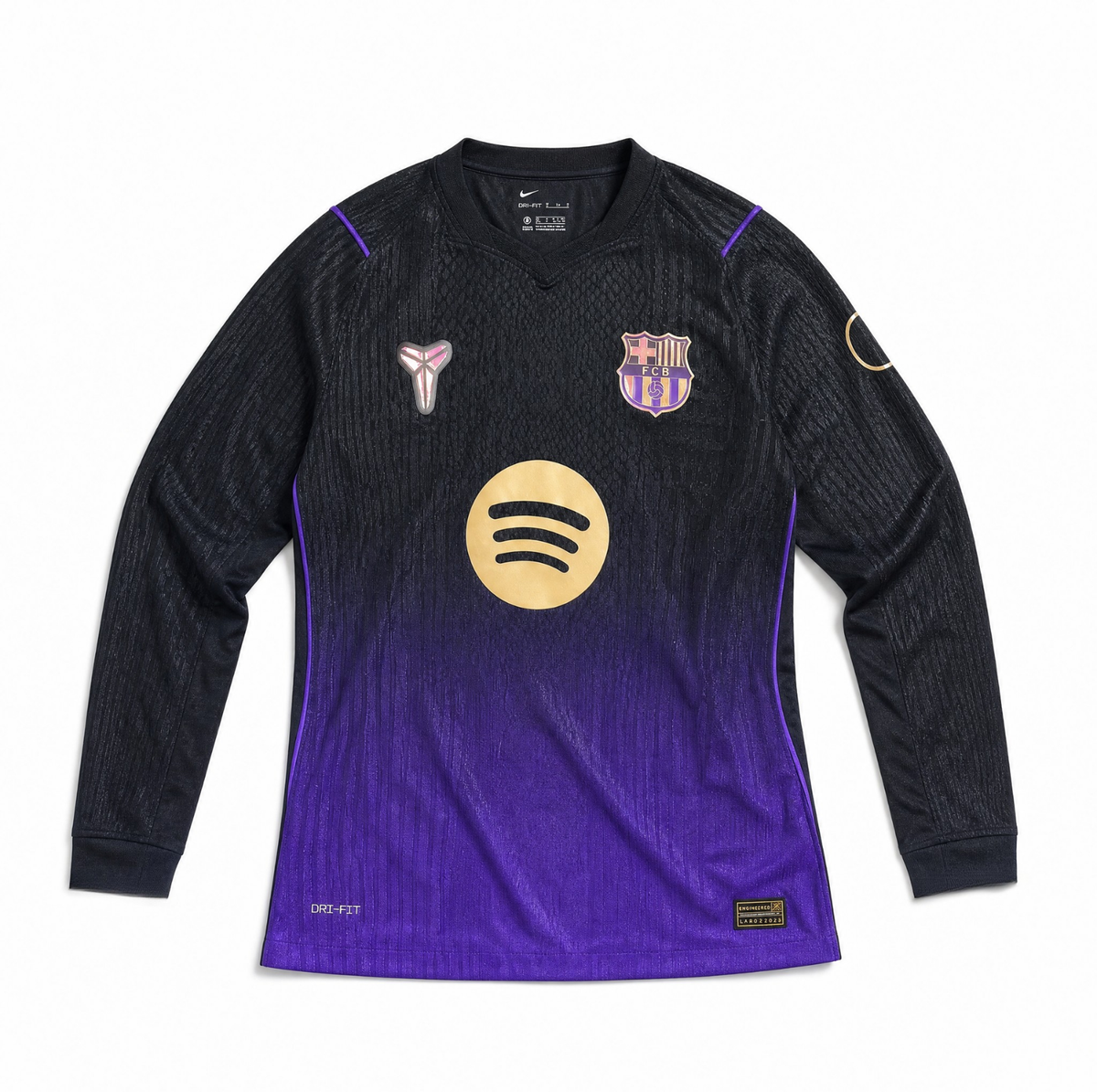 Maglia away manica lunga Barcellona 2026/27 vista frontale colore scuro sfumato viola