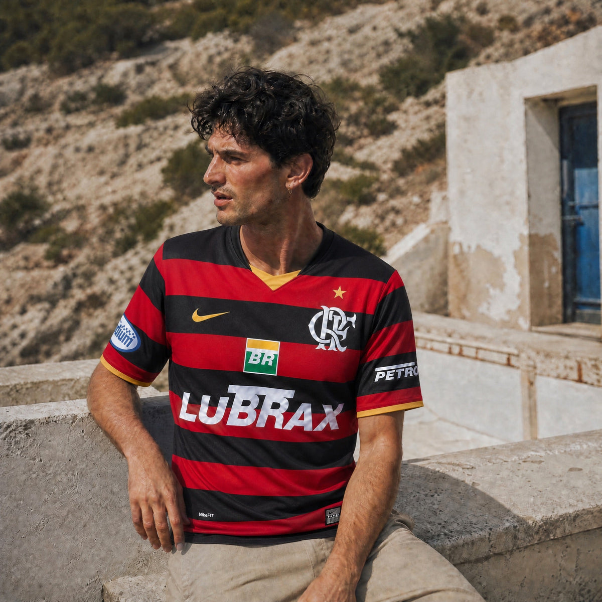 Close-up colletto e texture Flamengo maglia home 2008/09