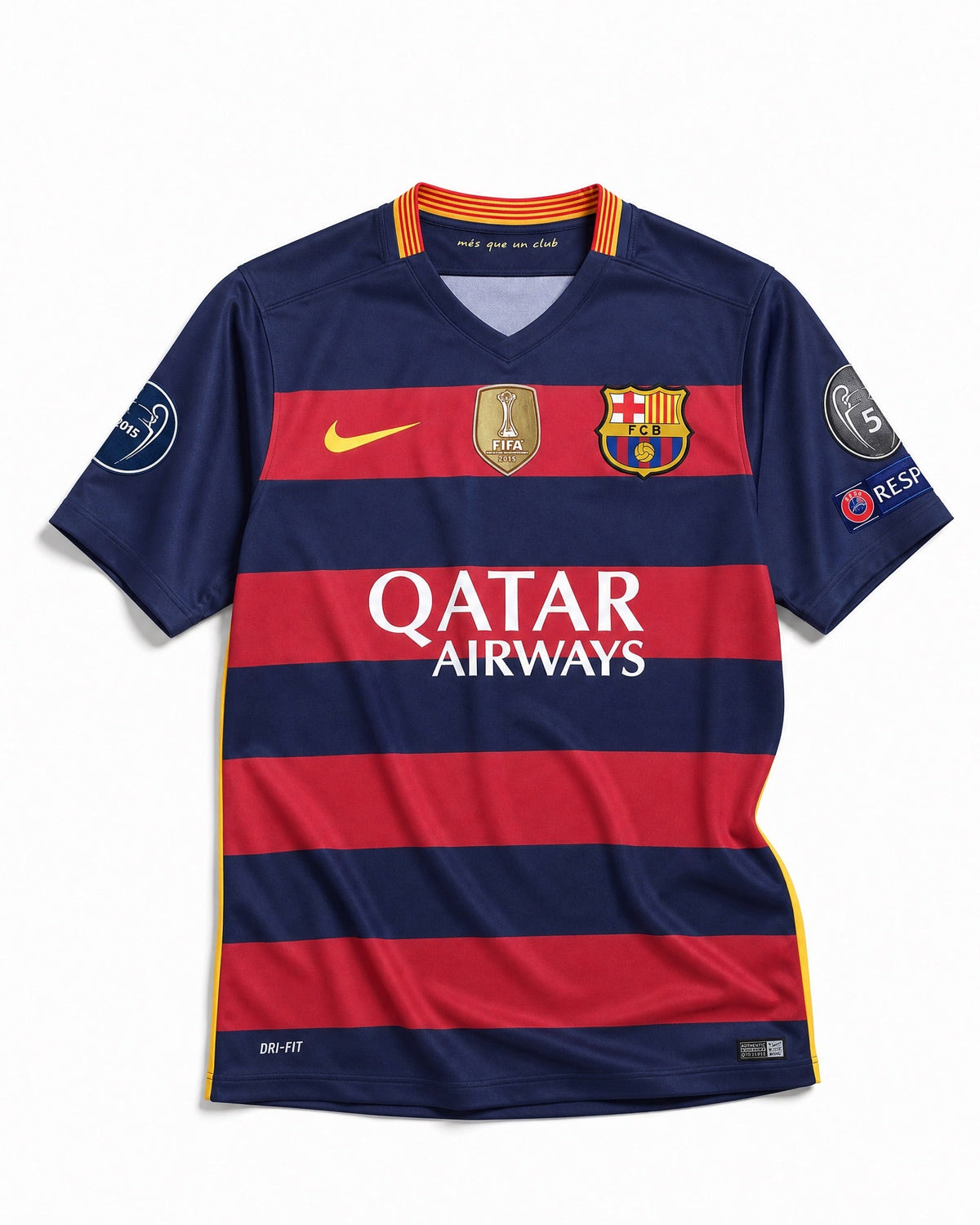 Maglia Barcellona 2015/16 home fronte con sponsor Qatar Airways e logo Nike