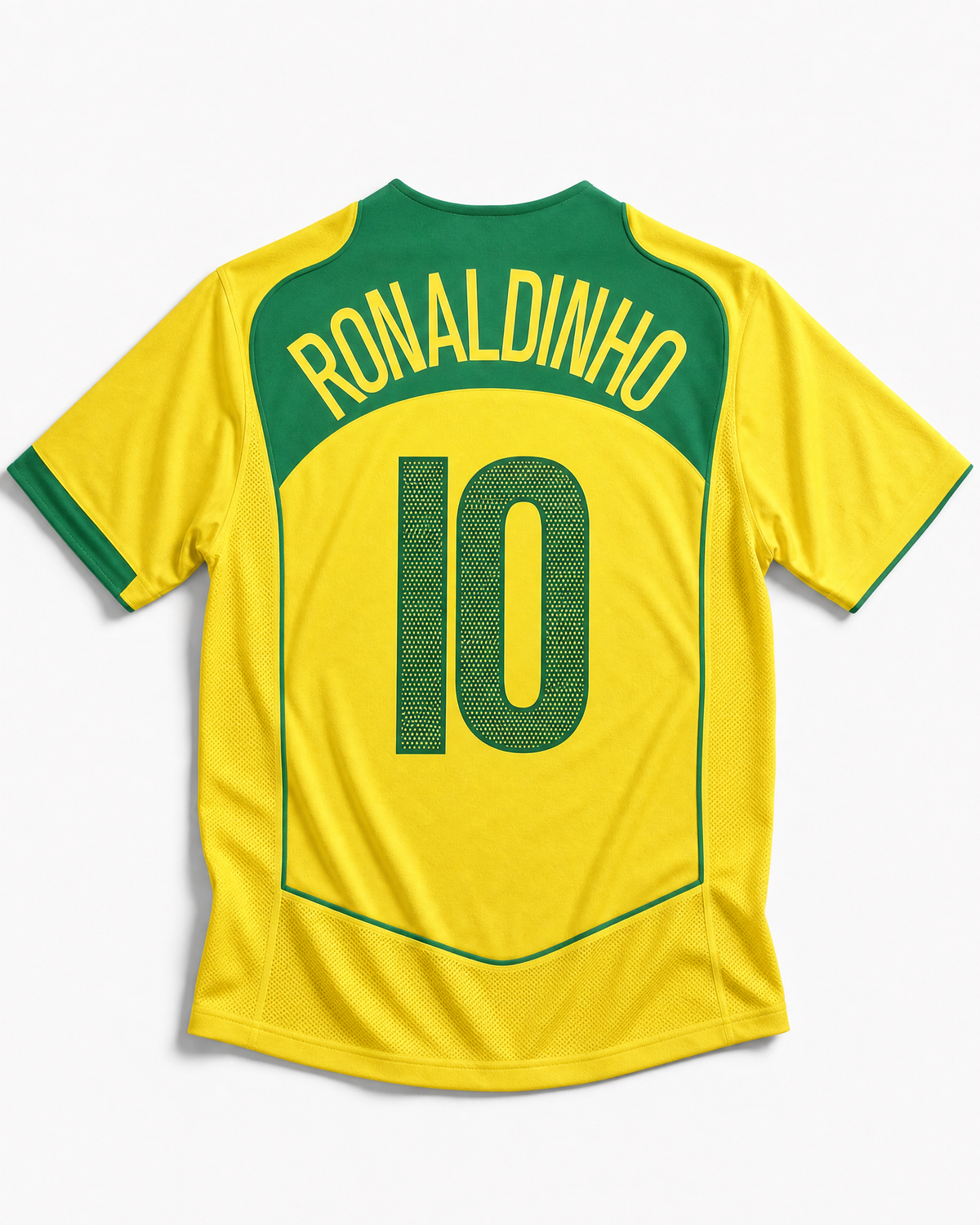 Maglia Brasile Home 2004 Ronaldinho numero 10 retro giallo con dettagli verdi