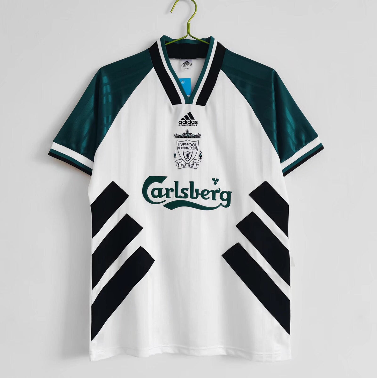 Maglia Liverpool Away 1993/94 verde bianca Adidas sponsor Carlsberg vista frontale