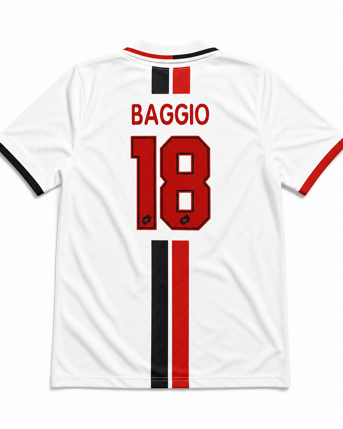 Retro maglia bianca Milan 1996/97 Baggio numero 18 stampato in rosso.
