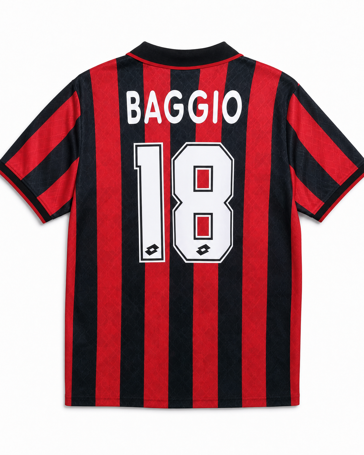 Retro della maglia home del Milan 1995/96 con nome Baggio e numero 18 bianco.