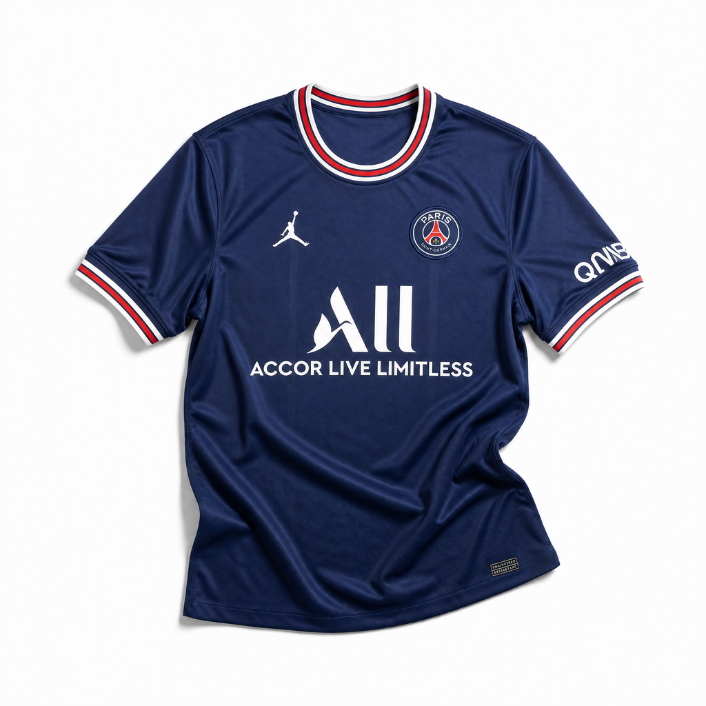 Maglia PSG 2021/22 vista frontale blu con banda centrale
