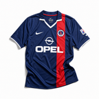 Maglia PSG home 2001/02 fronte blu con banda rossa sponsor Opel