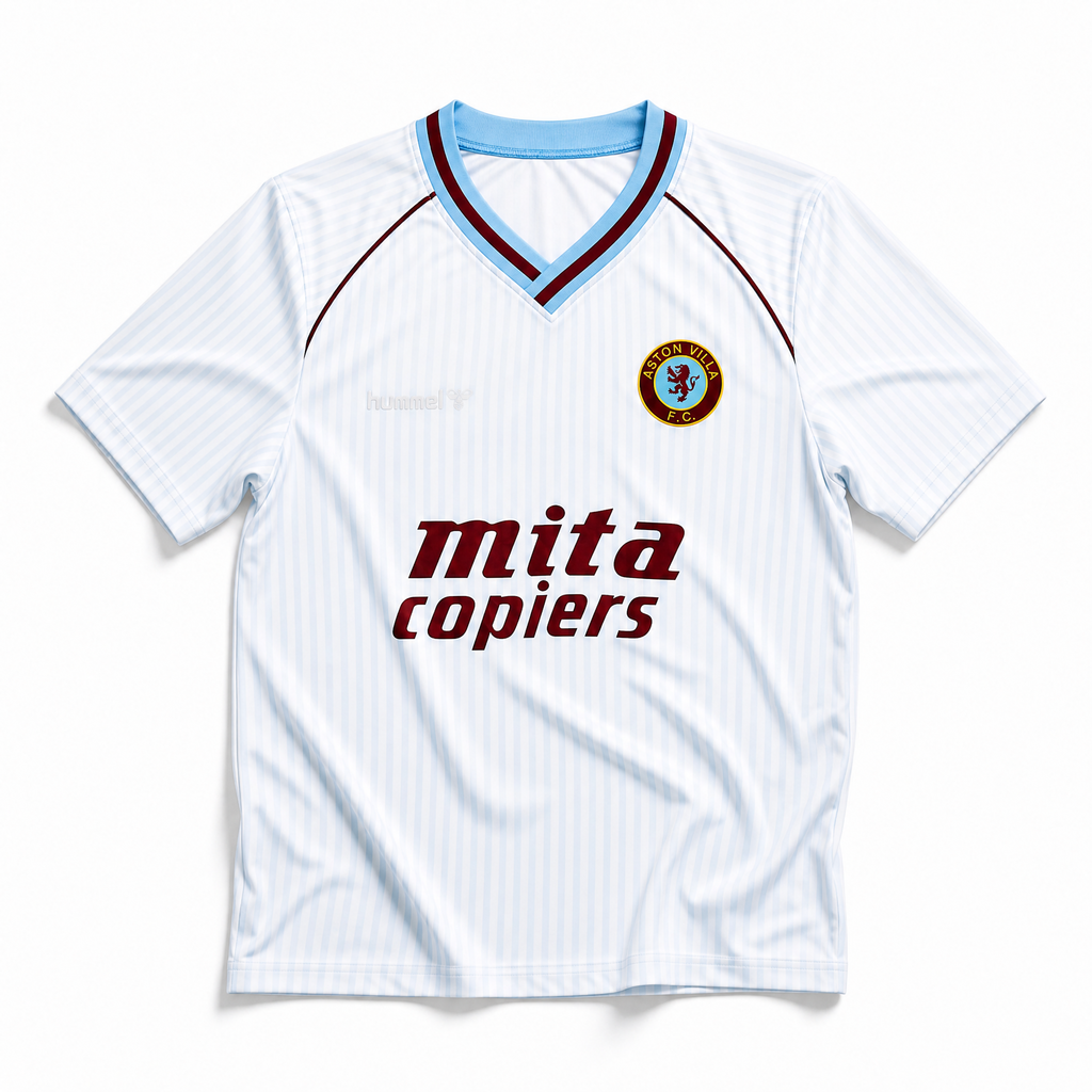 Aston Villa maglia away 1988/89 bianca vista frontale completa
