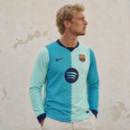 Maglia third manica lunga Barcellona 2026/27 vista frontale design bicolore azzurro