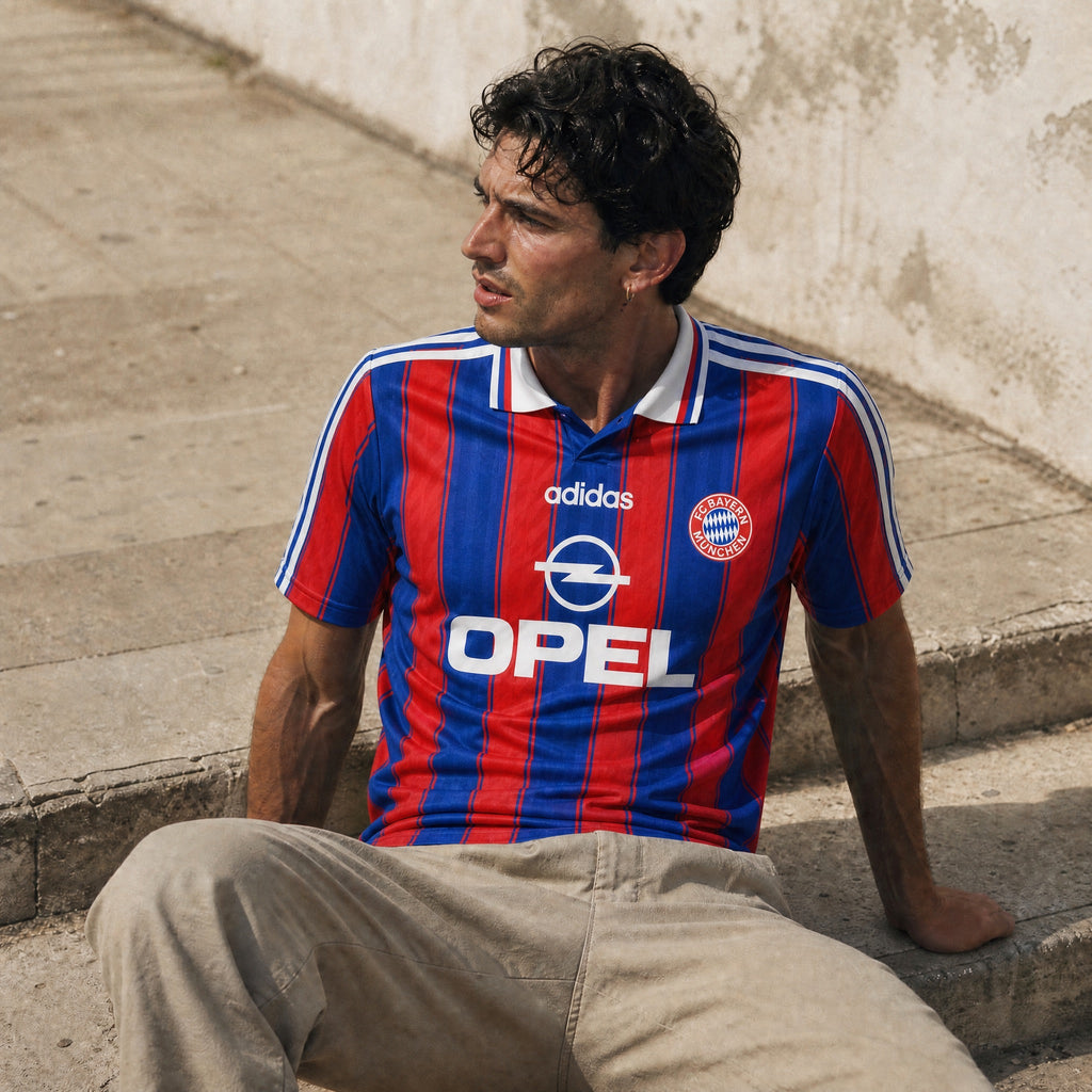Retro maglia Bayern Monaco 1995/96 stile calcio vintage
