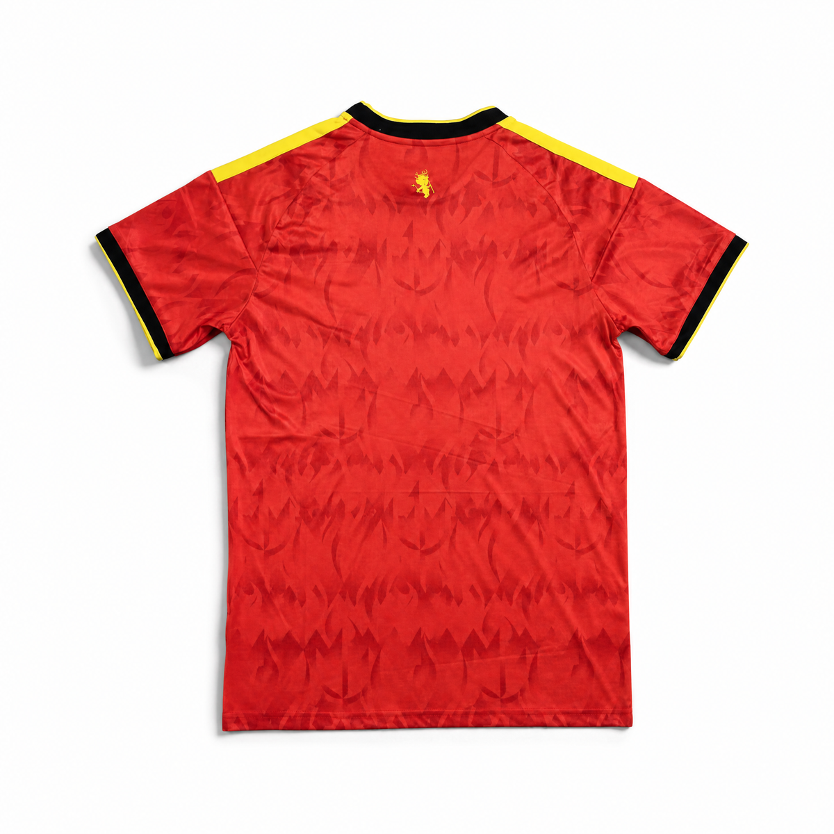 Maglia Belgio 2026 home vista posteriore rosso intenso texture dinamica calcio nazionale
