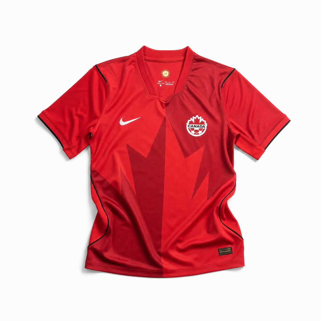 Canada Maglia Home 2026 World Cup vista frontale con design rosso e dettagli grafici ispirati al Canada
