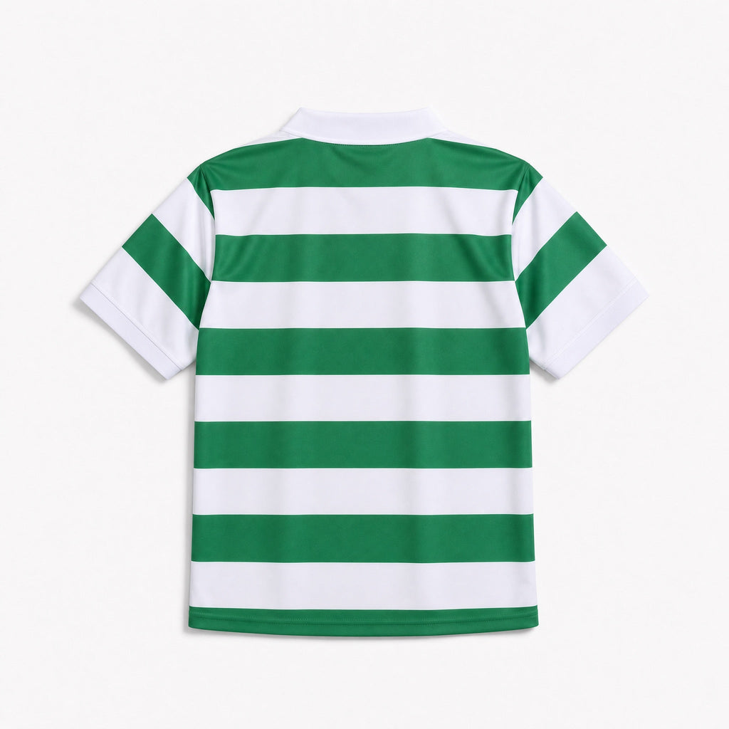 Jersey Celtic 1980 con bande orizzontali verdi e bianche