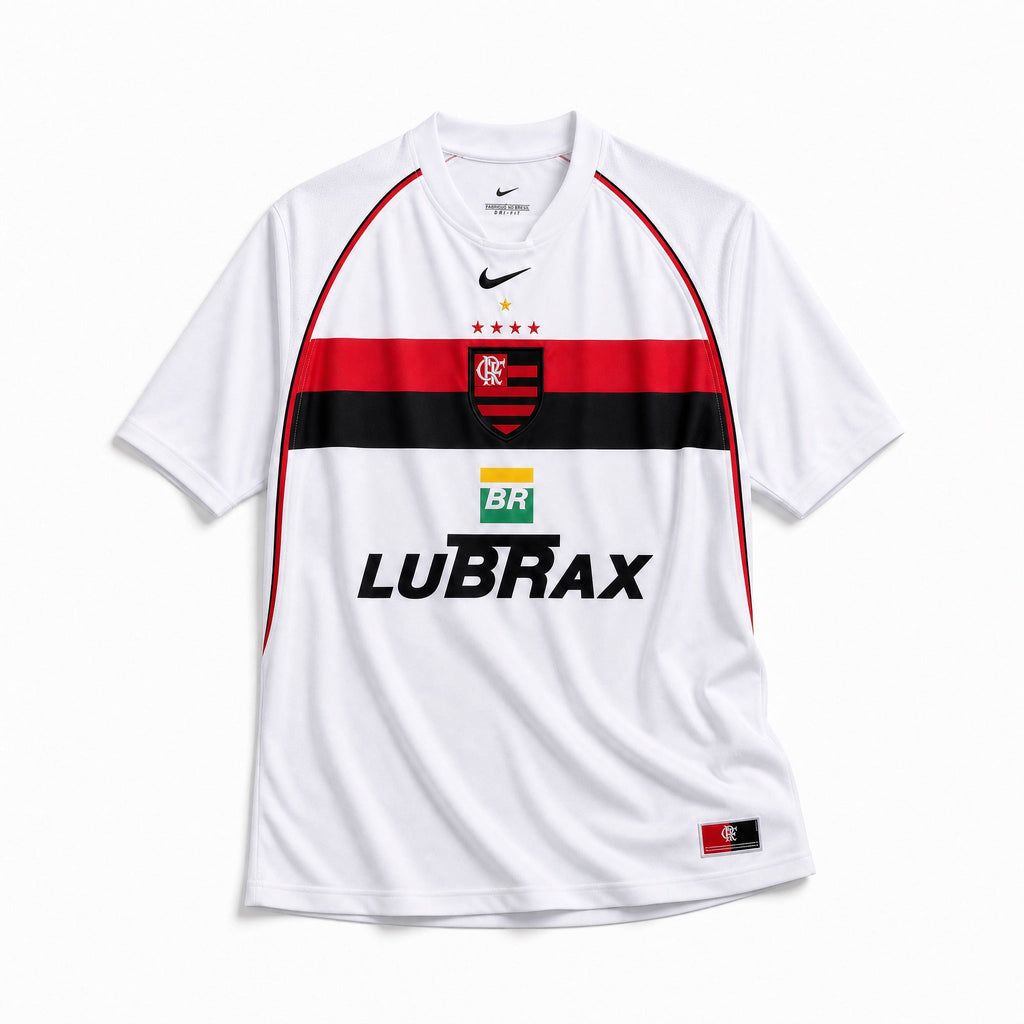 Flamengo maglia away 2002/03 bianca con banda rossonera frontale
