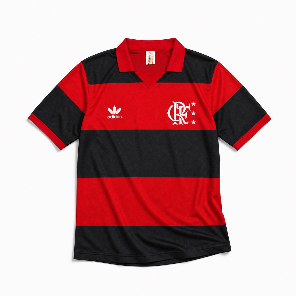 Flamengo maglia home 1982 83 rosso nera stile rétro brasiliano
