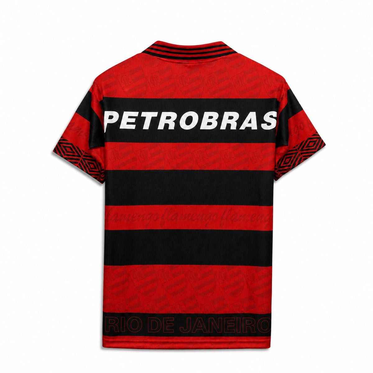 Retro della maglia Flamengo 1995/96 a bande orizzontali rosso nere
