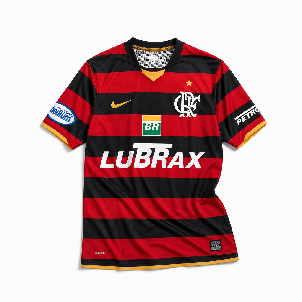 Retro della maglia Flamengo 2008/09 home a strisce orizzontali
