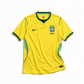 Fronte della maglia home del Brasile 2026 giallo oro con dettagli verdi e stemma stellato sul petto
