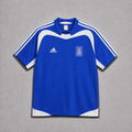Maglia Grecia Away 2004 World Cup blu dettagli bianchi vista frontale