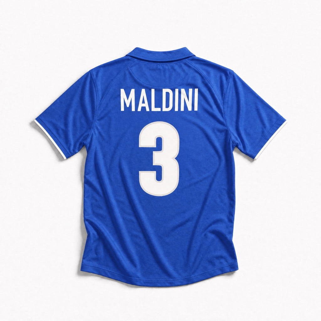Fronte maglia home Italia 1998 con colletto a polo e stemma FIGC.