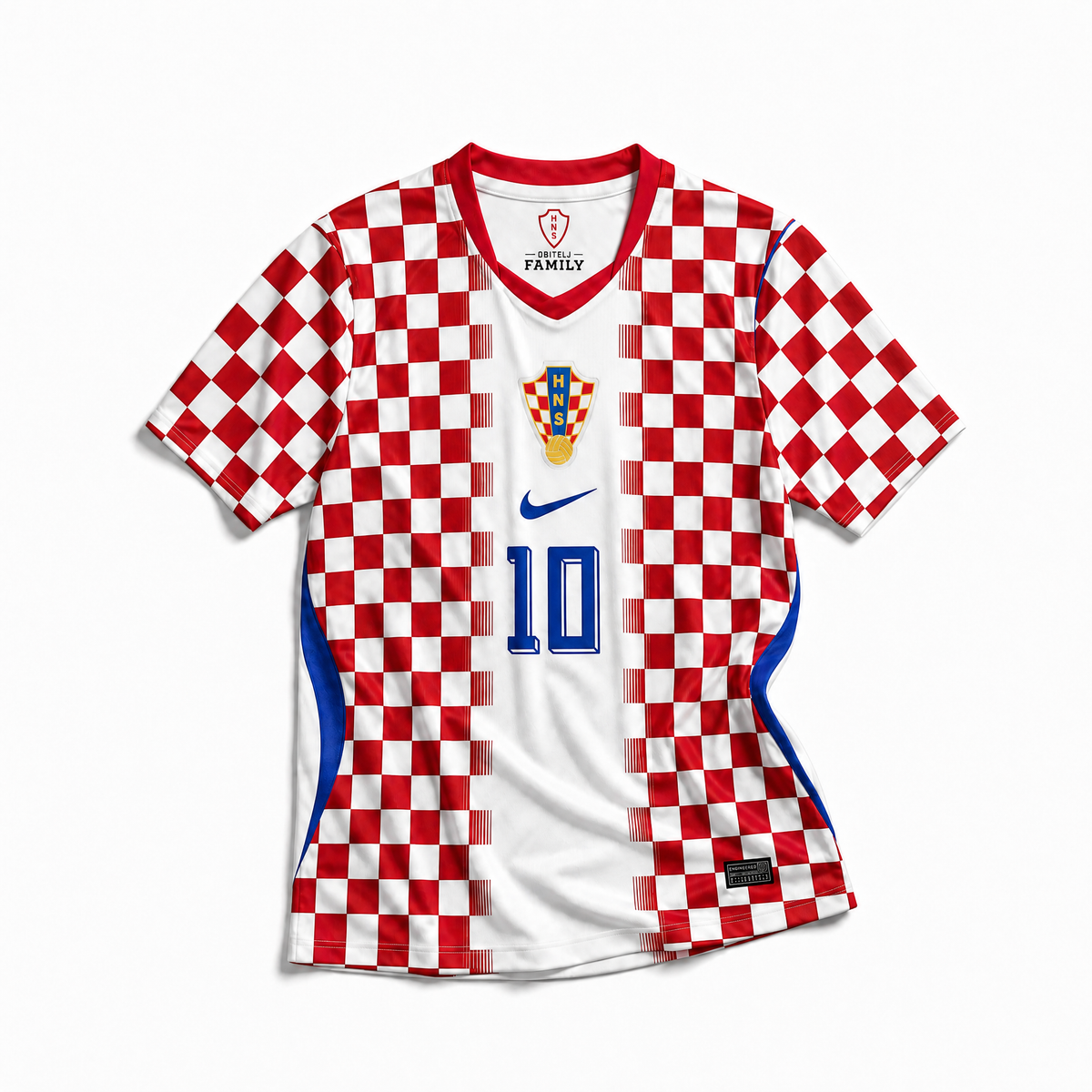 Croatia Maglia Home 2026 World Cup Modrić 10 vista frontale scacchi rosso bianco