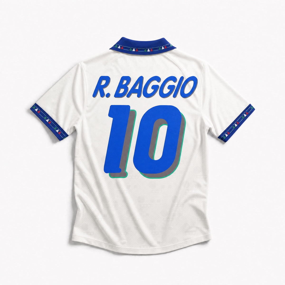 Retro maglia bianca Italia 1994 Baggio numero 10 blu con font originale.
