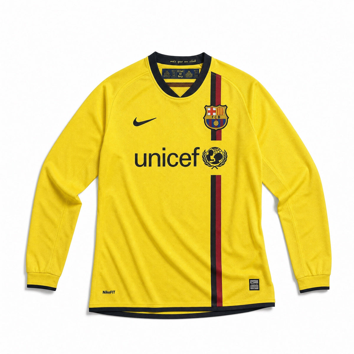 Maglia Barcellona away maniche lunghe 2008/09 gialla vista frontale appesa