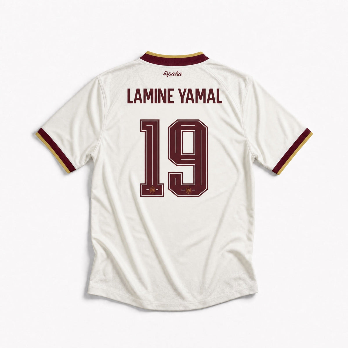Retro della maglia Lamine Yamal Spagna Away 2026 con nome Lamine Yamal e numero 19.