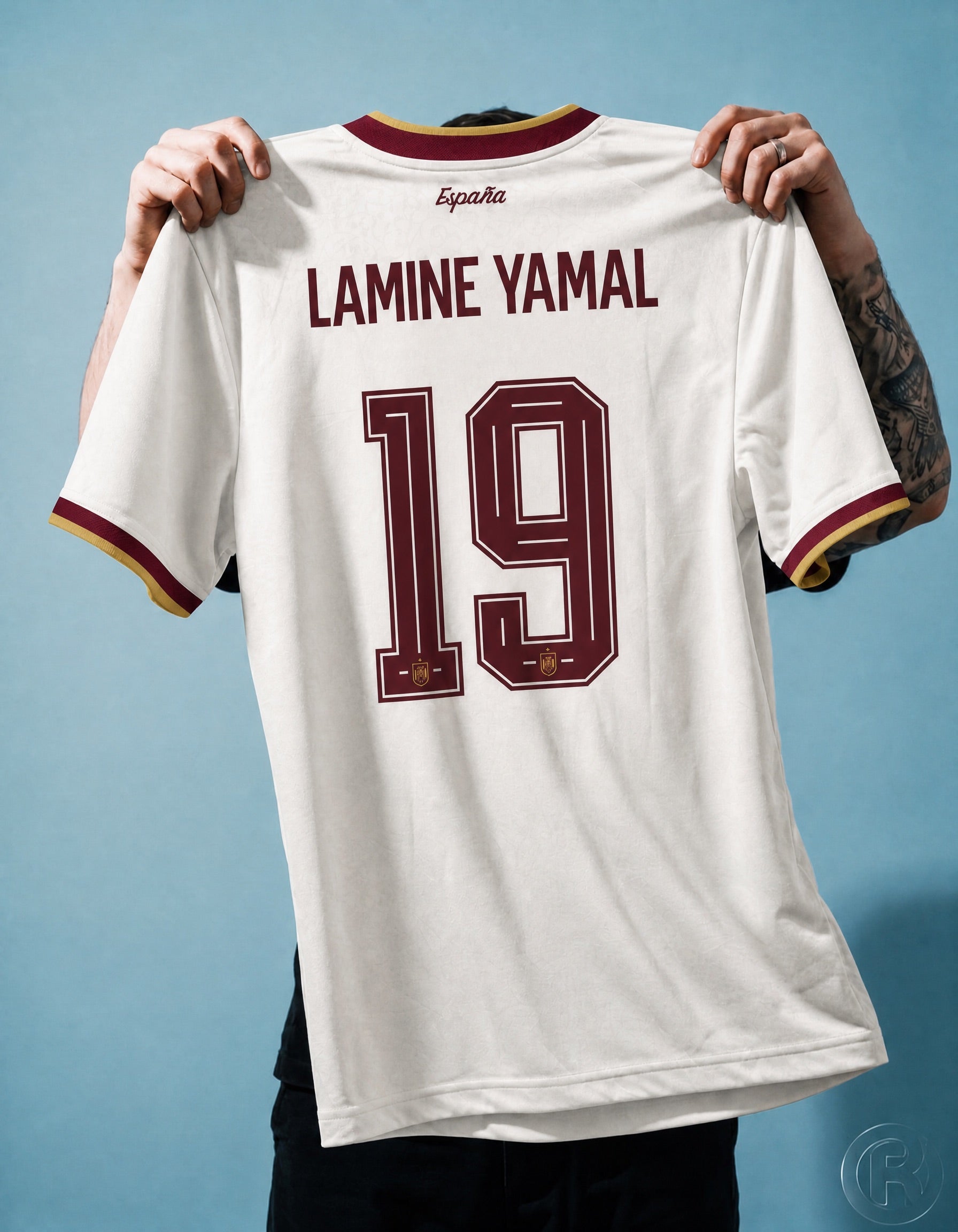 Vista posteriore della maglia Spagna Away 2026 con personalizzazione Lamine Yamal numero 19.