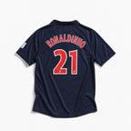 Maglia PSG 2001/02 Ronaldinho numero 21 retro blu con nome stampato
