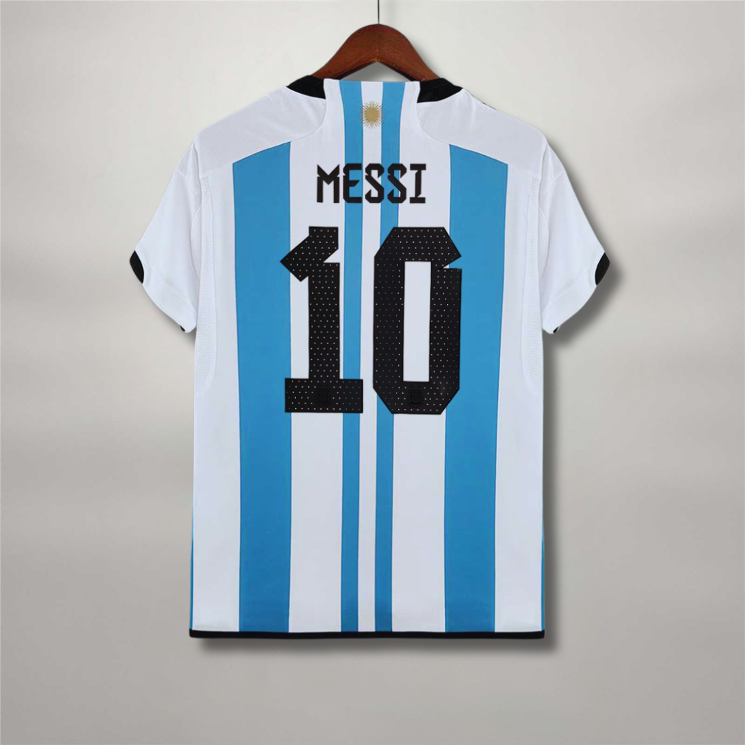 Maglia Argentina 2022 home Messi numero 10 retro bianco celeste vista posteriore