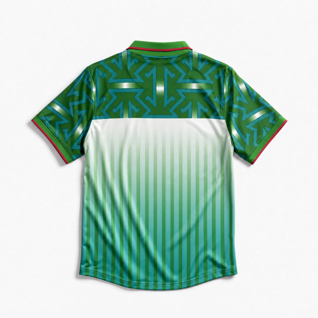 Retro della Maglia Away Marocco 1994 World Cup con sfumatura verde verticale.