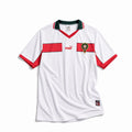 Marocco Maglia Away 1998 World Cup bianca con dettagli rossi e verdi vista frontale.