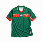 Marocco Maglia Home 1998 World Cup colore verde con dettagli rossi e bianchi vista frontale.