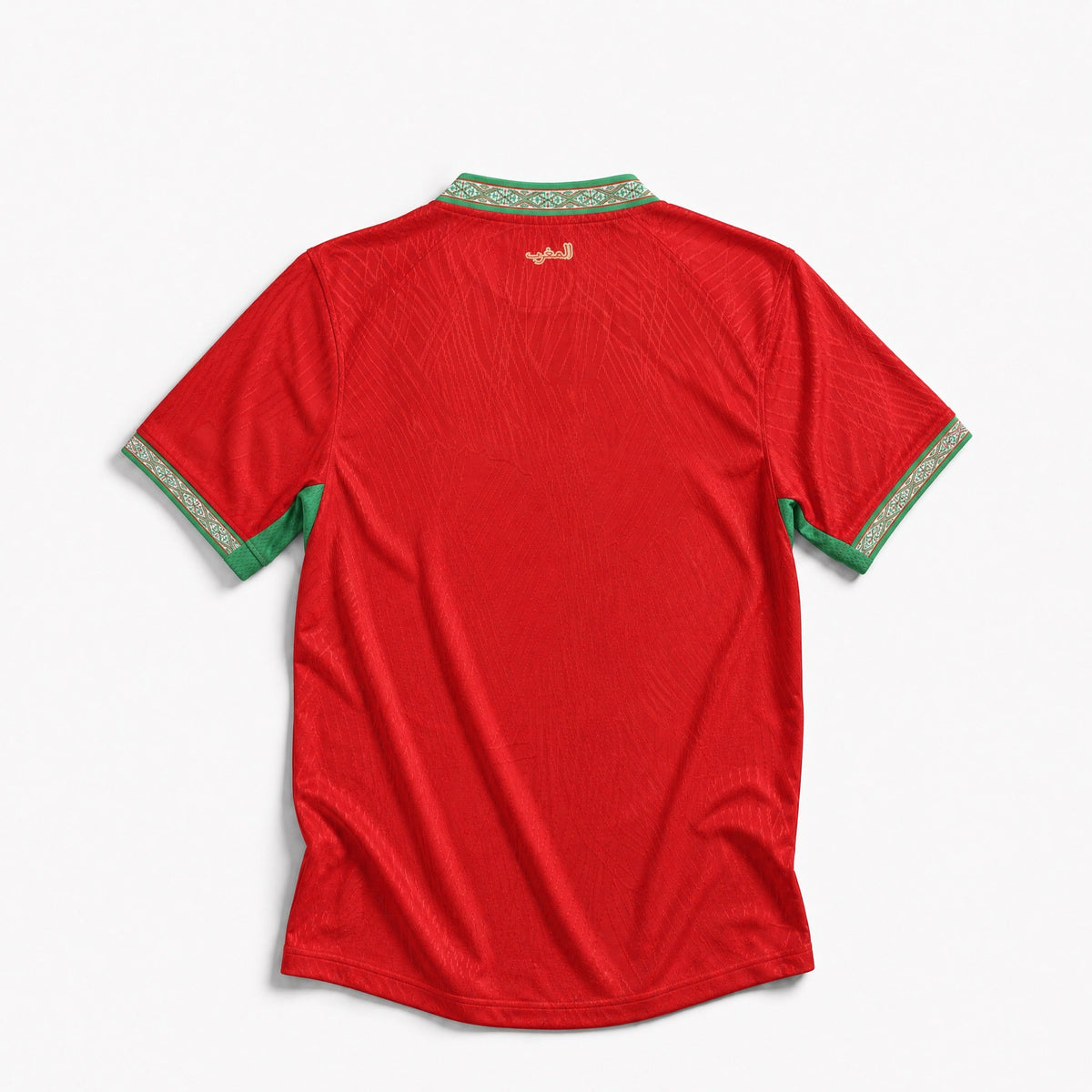 Maglia Home Marocco 2026 World Cup colore rosso con dettagli verdi vista posteriore.