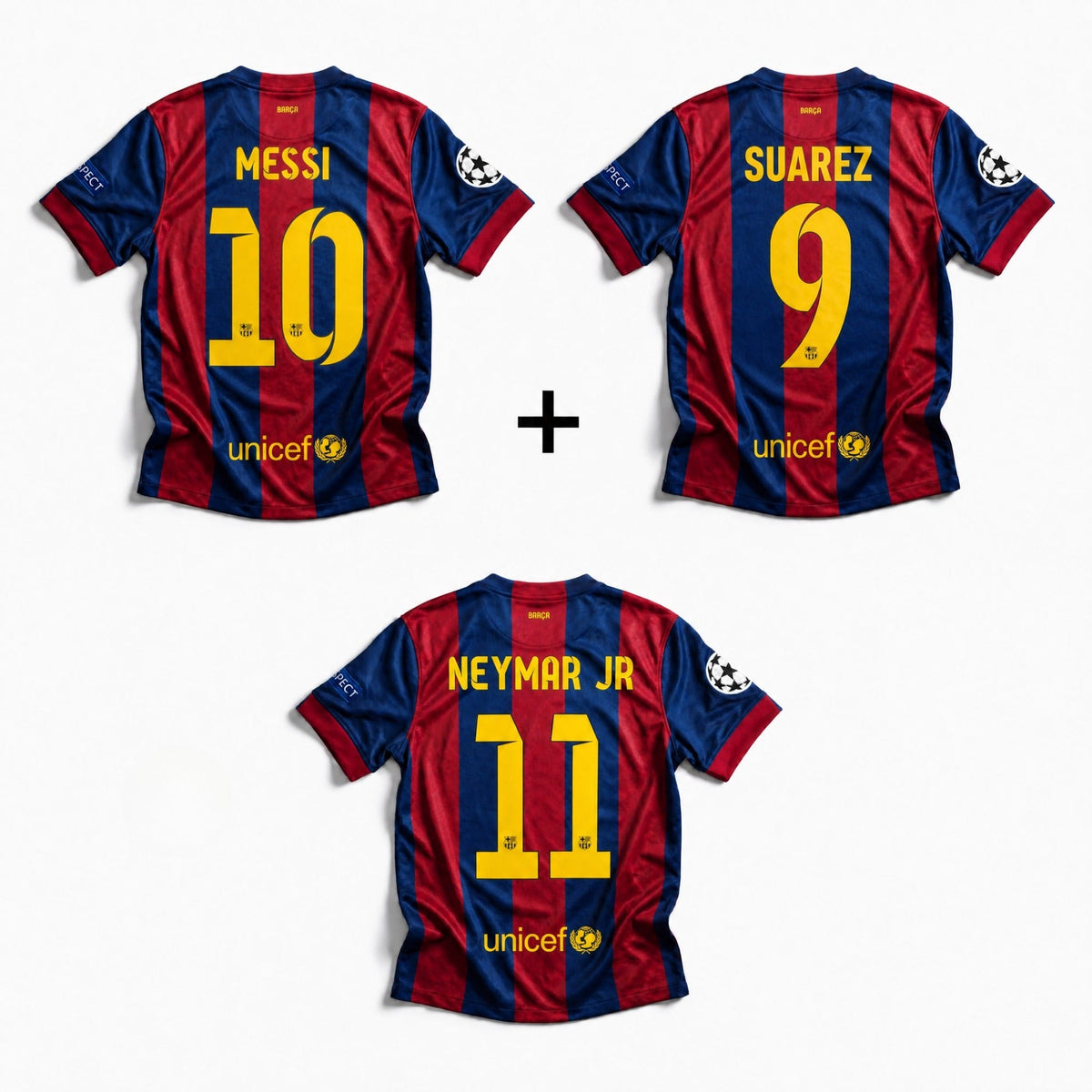 Trøje Messi + Suarez + Neymar Barcelona hjemme UCL-finalen 2014/15