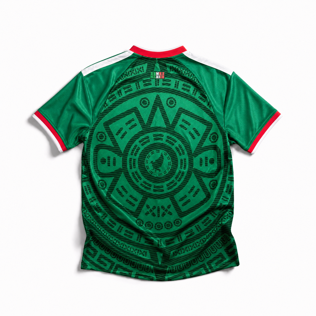 Mexico Maglia Home 2026 World Cup vista posteriore con motivo decorativo geometrico verde
