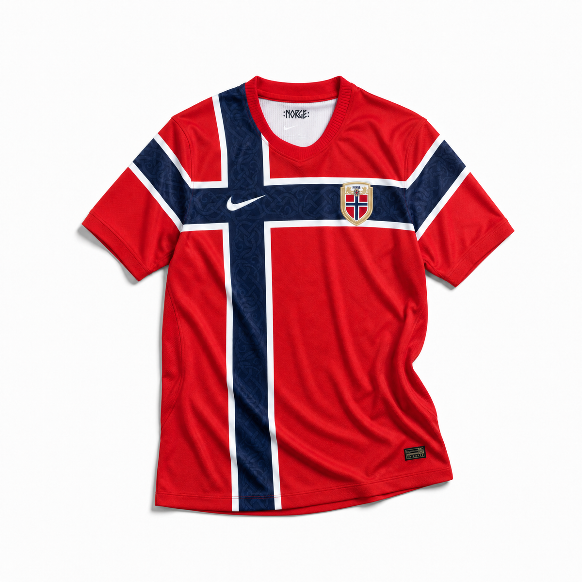Maglia Norvegia Home 2026 World Cup vista frontale design rosso dettagli blu bianchi