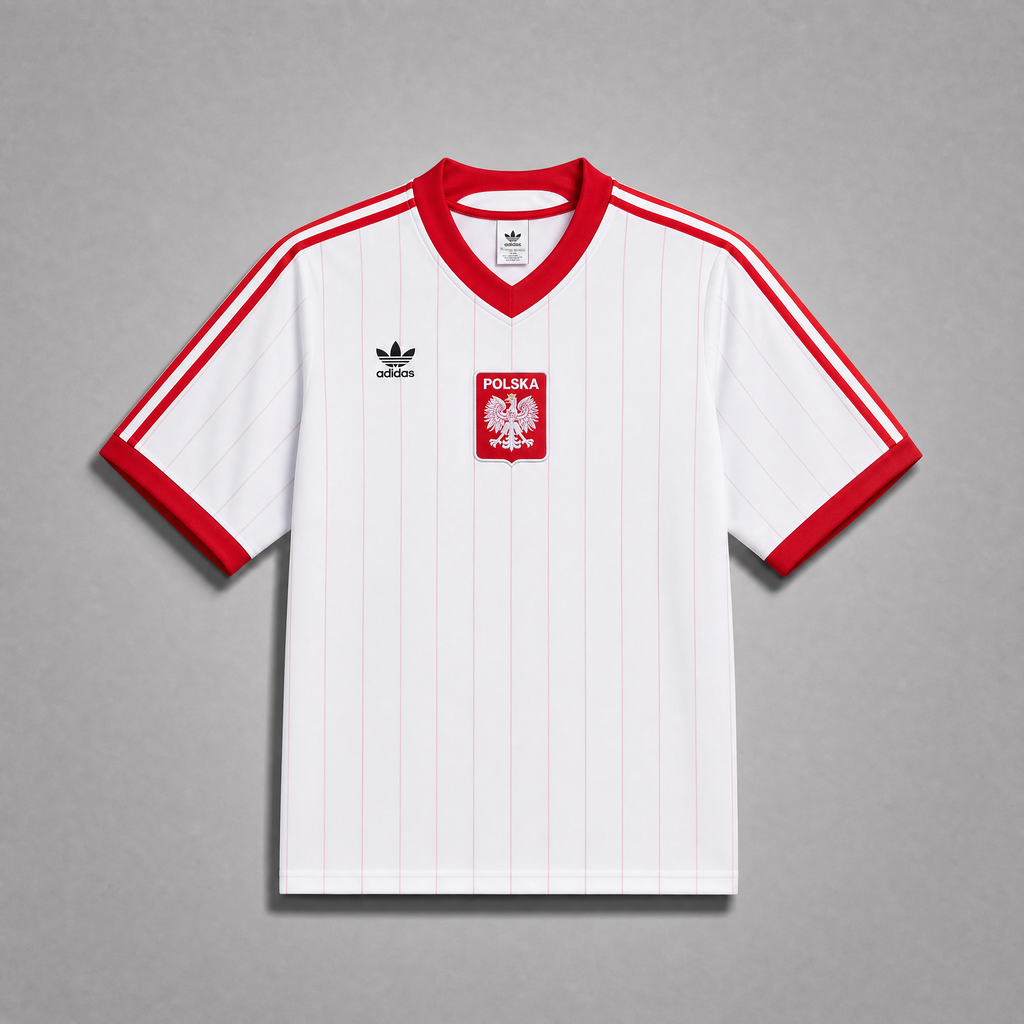 Maglia Polonia Home 1982 World Cup rossa dettagli bianchi vista frontale