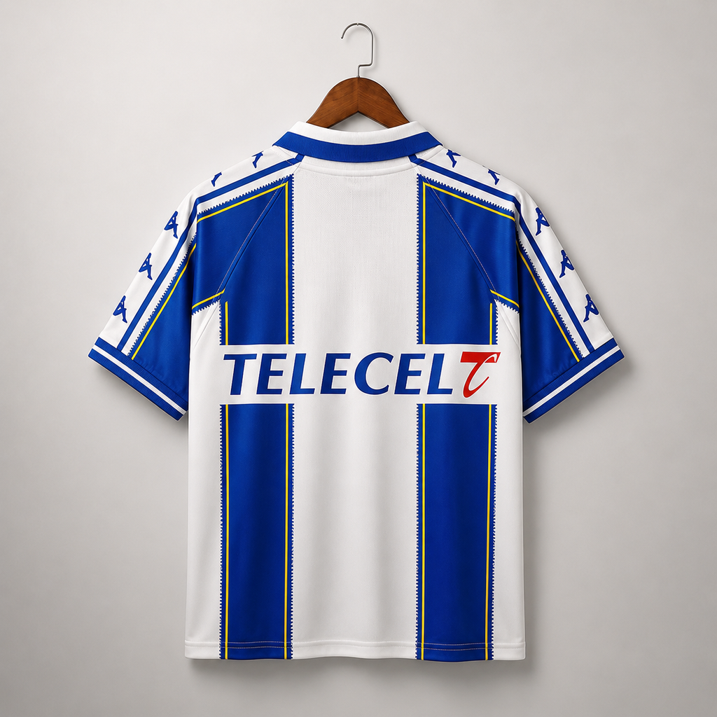 Dettaglio colletto Porto maglia home vintage blu bianca