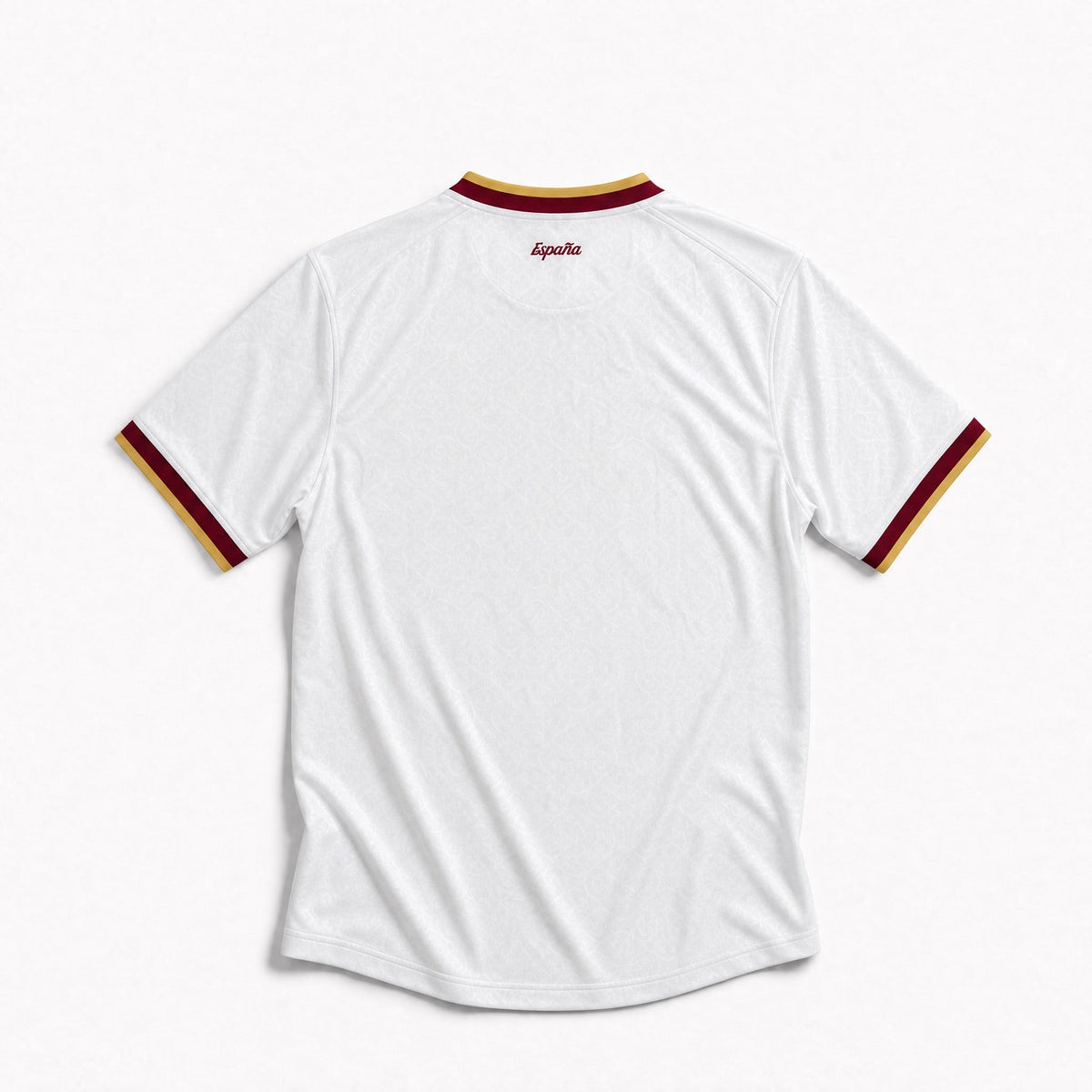 Retro della Maglia Away Spagna Vittoria Mondiali 2026 con finiture rosse sulle maniche e sul colletto.