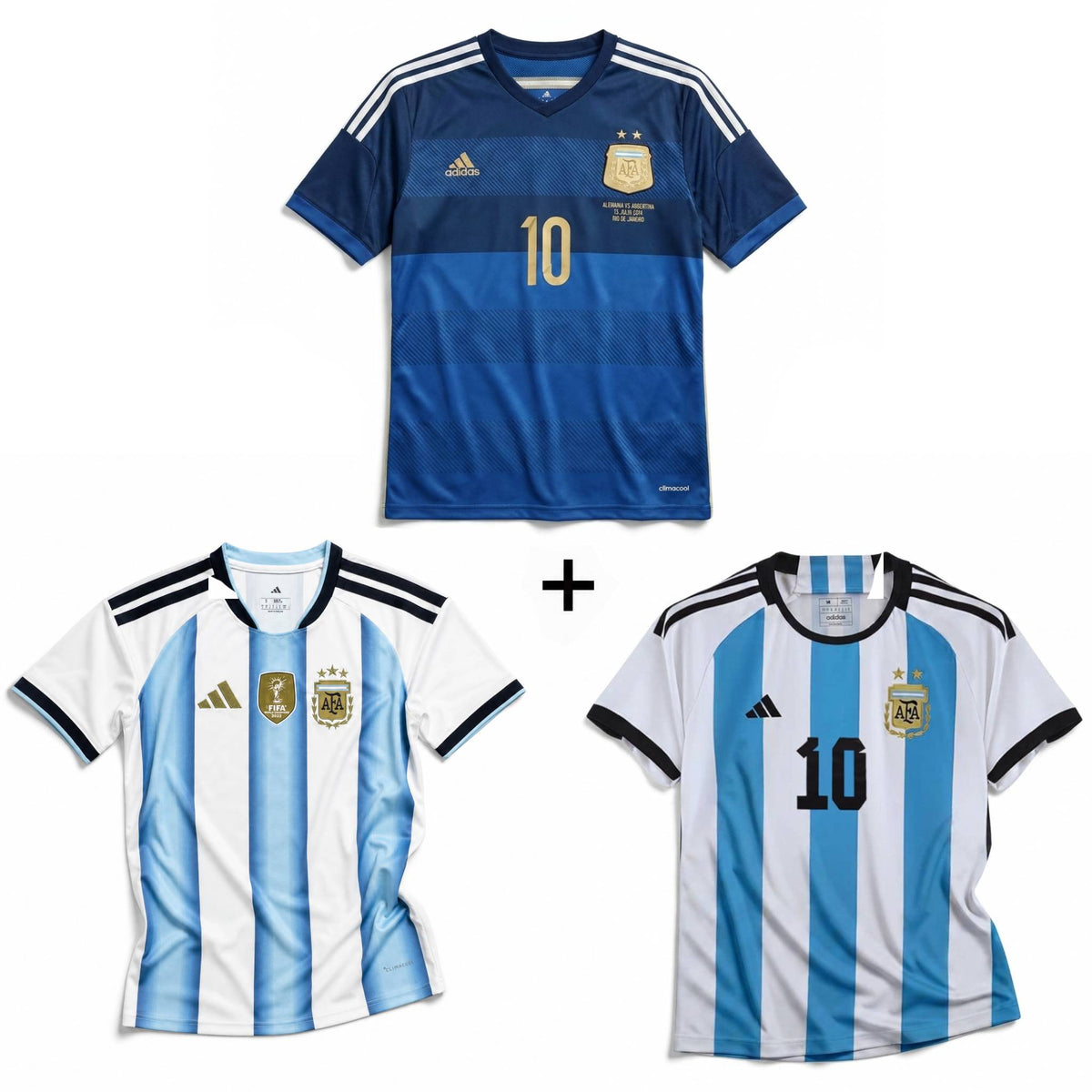 Messi Argentina Trøje Ude VM-finale 2014 + Messi Argentina Trøje Hjemme 2022 World Cup-vindere + Messi Argentina Trøje Hjemme 2026 World Cup
