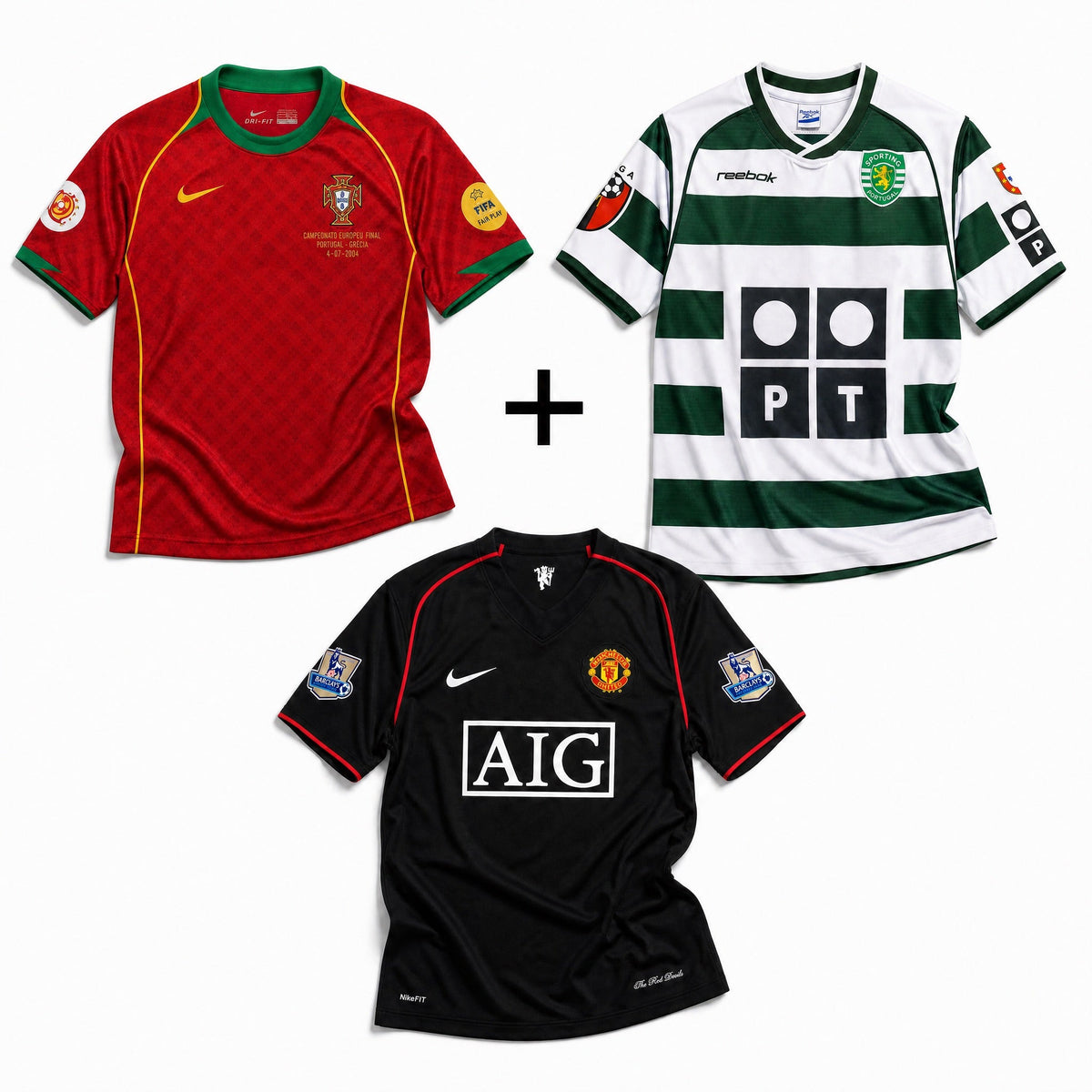 CR7 Portugal Home 2004 + CR7 Sporting L. Home 2003 + CR7 M. United Away 2008