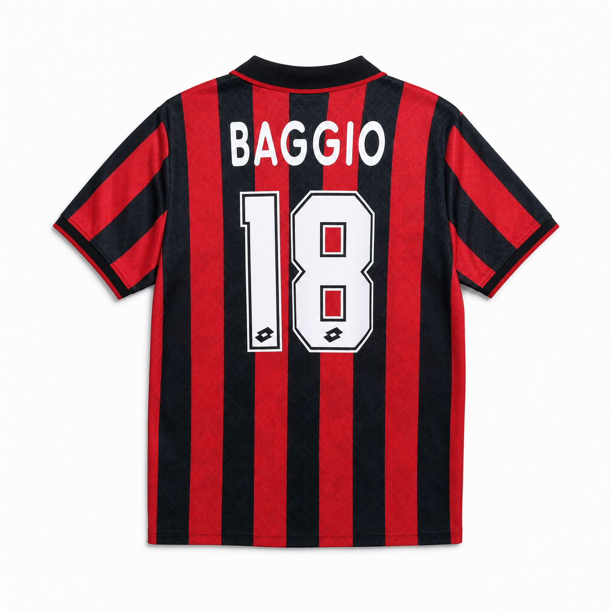 Retro della maglia home del Milan 1995/96 con nome Baggio e numero 18 bianco.