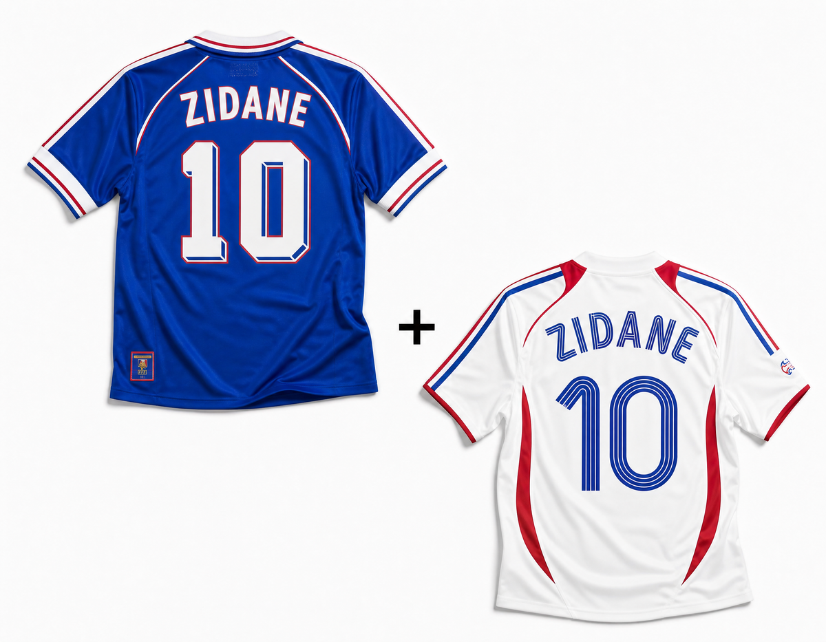 ZIDANE Frankrig hjemmebanetrøje 1998 + ZIDANE Frankrig udebanetrøje 2006