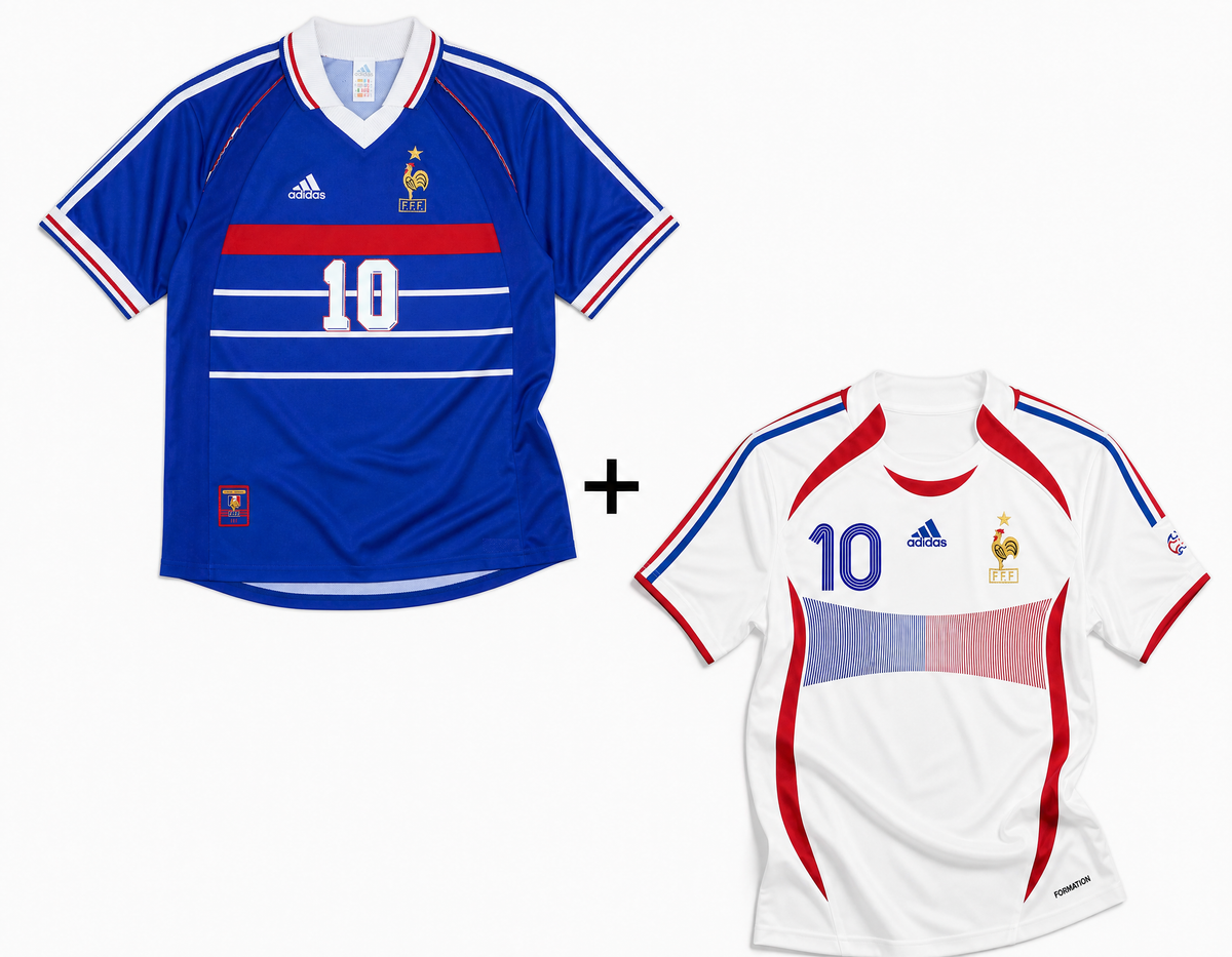 ZIDANE Frankrig hjemmebanetrøje 1998 + ZIDANE Frankrig udebanetrøje 2006